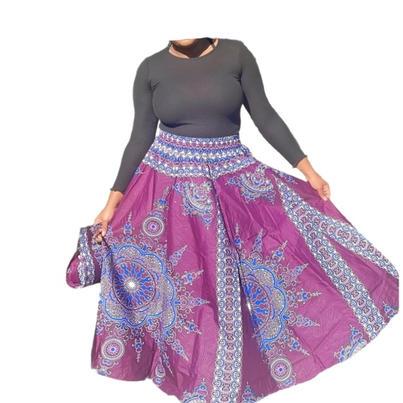 Long Maxi Skirt With Bag 100% Cotton One Size Long African Skirt Bohemian Skirt - Picture 4 of 7